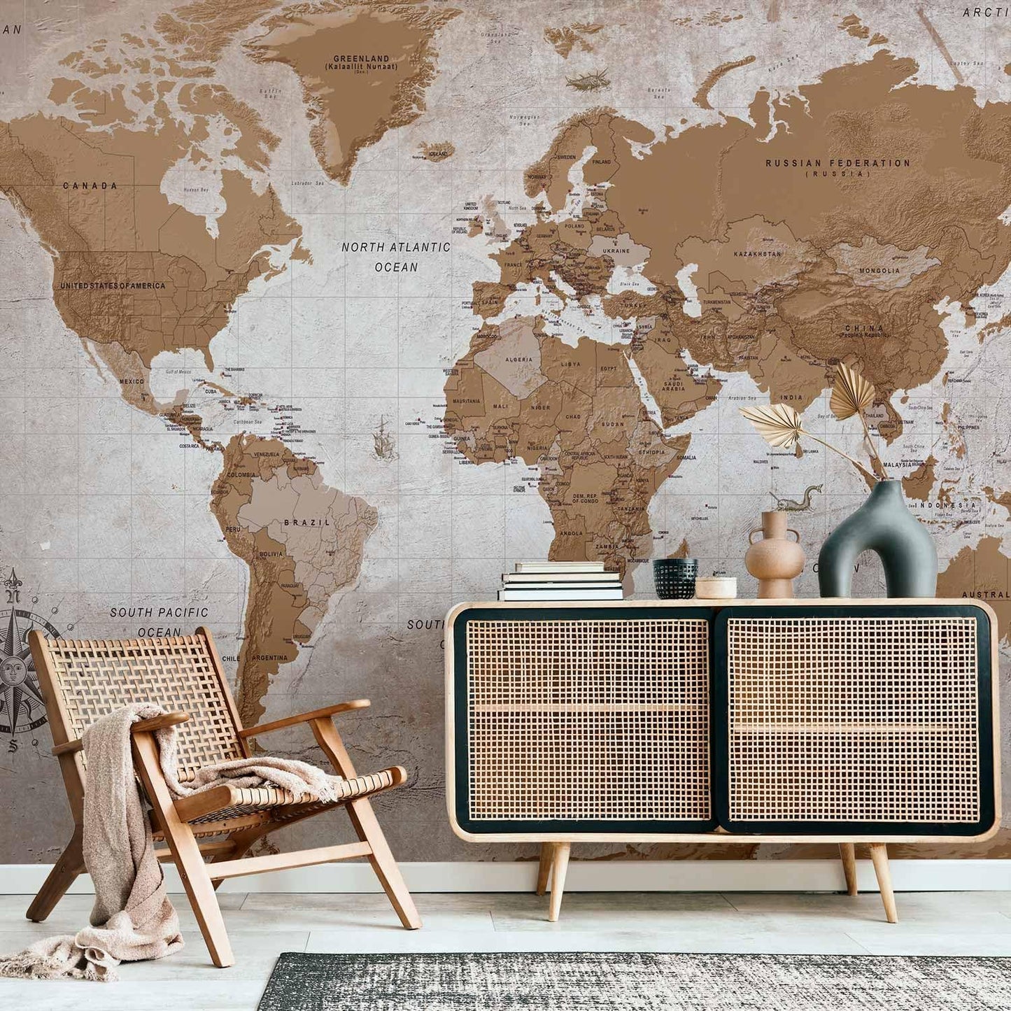 artgeist Wall Mural World Map 138x101 in - XXL Non-Woven Wallpaper Fleece Wall Decor Photo Print Picture Image Design Home Map of The World k-A-0108-a-a