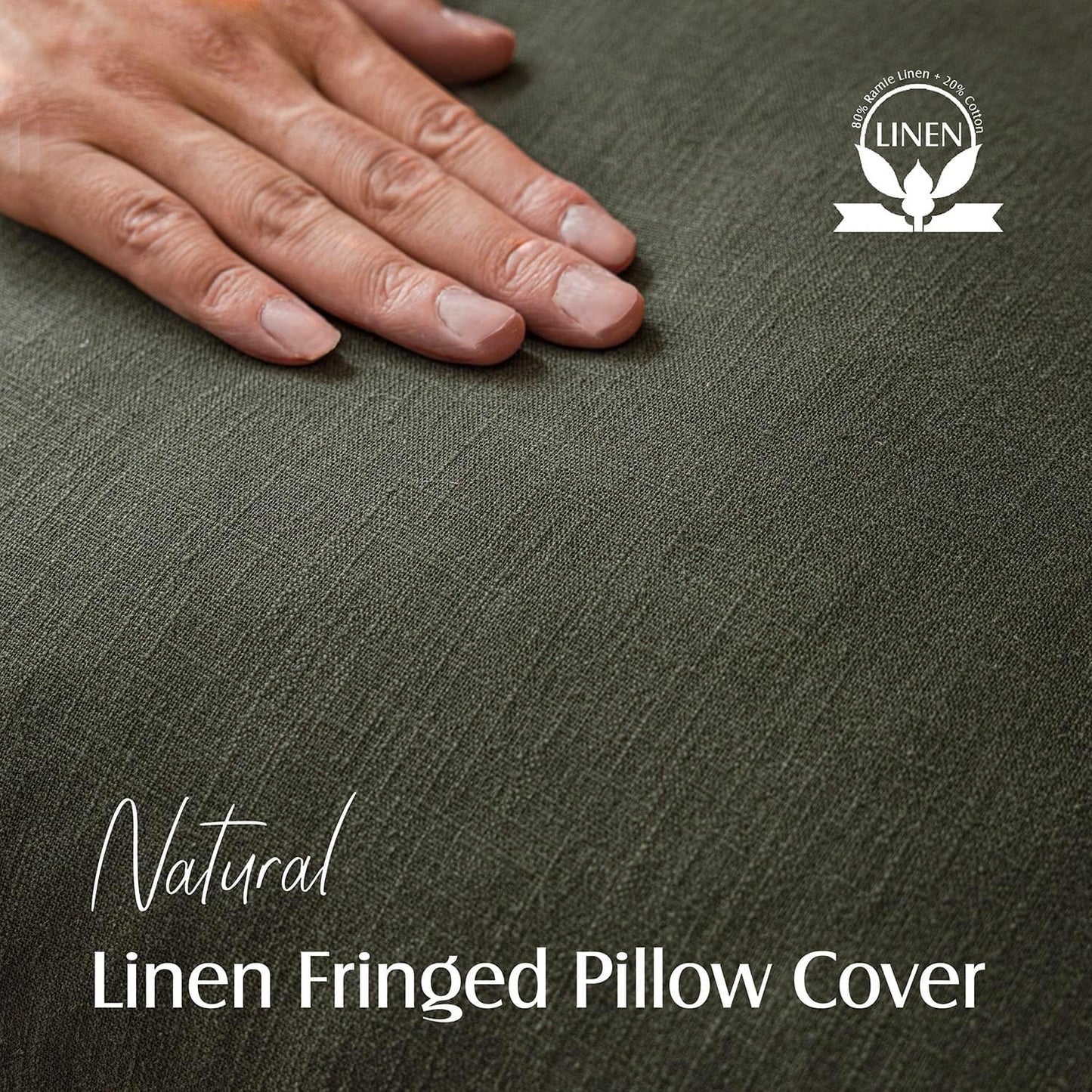 Foindtower Set of 2 Decorative Linen Fringe Throw Pillow Covers Boho Farmhouse Cushion Cover with Tassels Soft Accent Pillowcase for Couch Sofa Bed Living Room Home Decor,26×26 Inch,Dark Olive Green