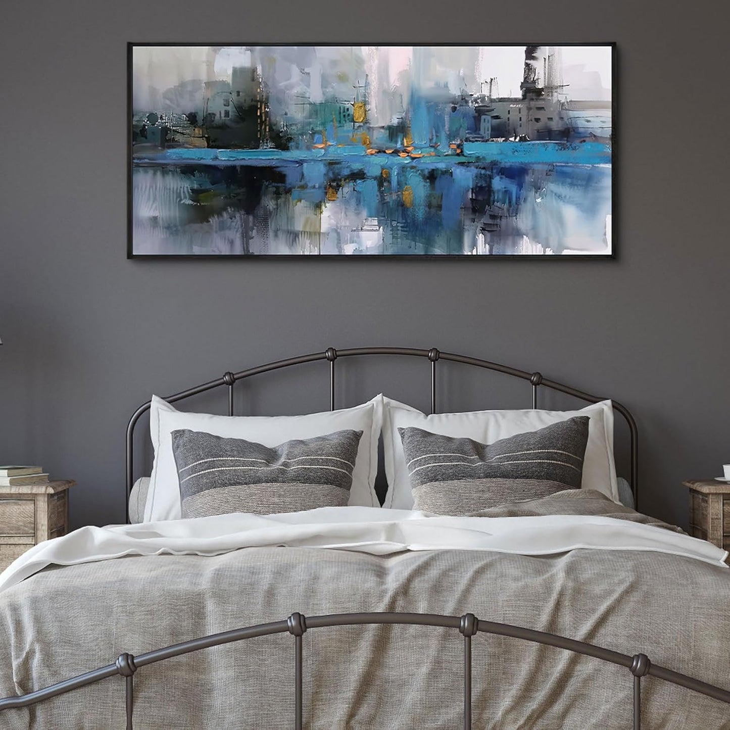 yiijeah Extra Large Canvas Frame Wall Art - Abstract Picture Large Decor for Living Room Blue and White Paintings Big Artwork for Wall Oversized Office Bedroom Home Decor