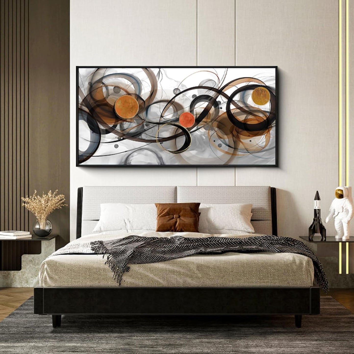 XLSJERST Black and Orange Picture Artwork - Boho Abstract Wall Art for Living Room Office Canvas Pintings Modern Minimalist Frame Wall Art 20x40 Inches