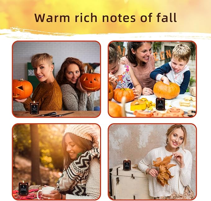 Fall Candles Set, 4 Pack Candles for Home Scented Natural Soy Wax, Autumn Gifts Set for Women Men, Fall Fragrance of Spice/Vanilla Cupcake/Apple Wreath/Hello Fall