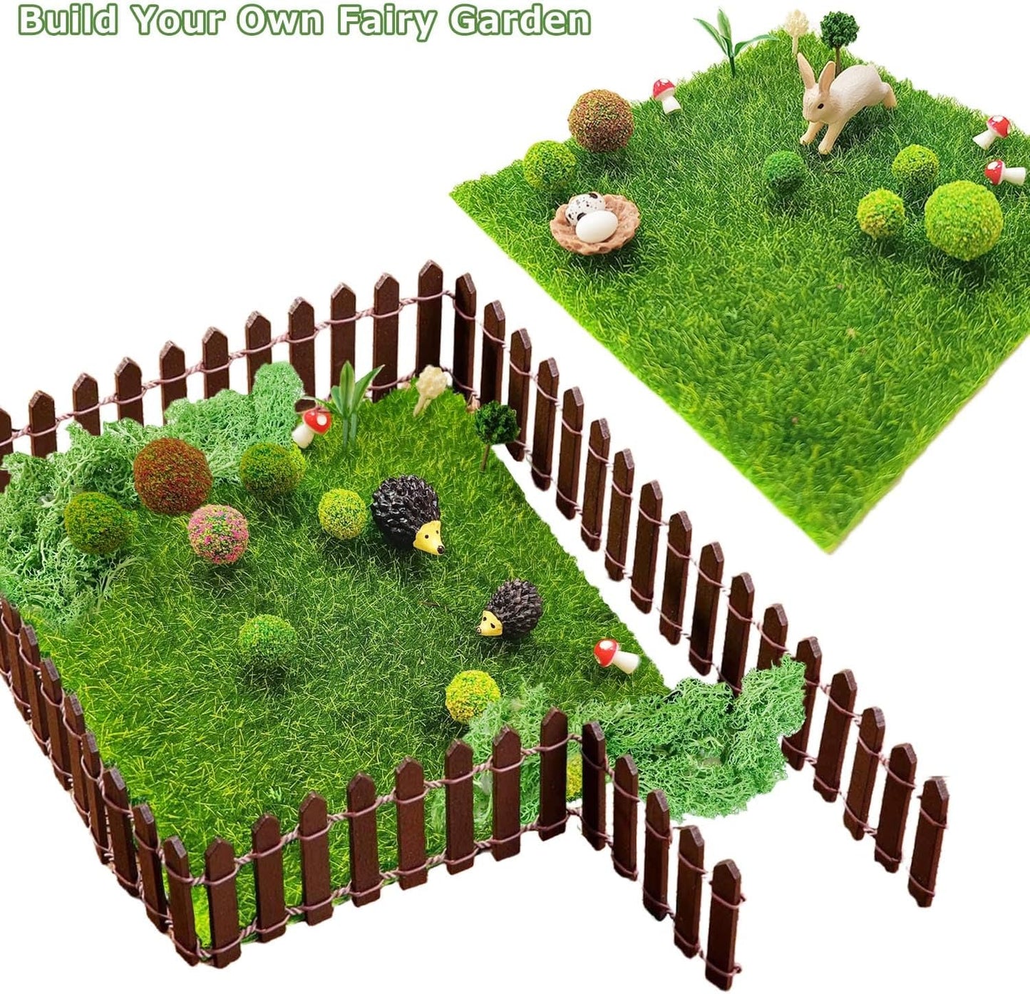 Miniature Garden Accessories, 36Pcs, 6in x 6in Fairy Artificial Grass, Fake Moss, Mini Fairy Garden Grass, Fairy Garden kit for Dollhouse Decoration Plant House Decor
