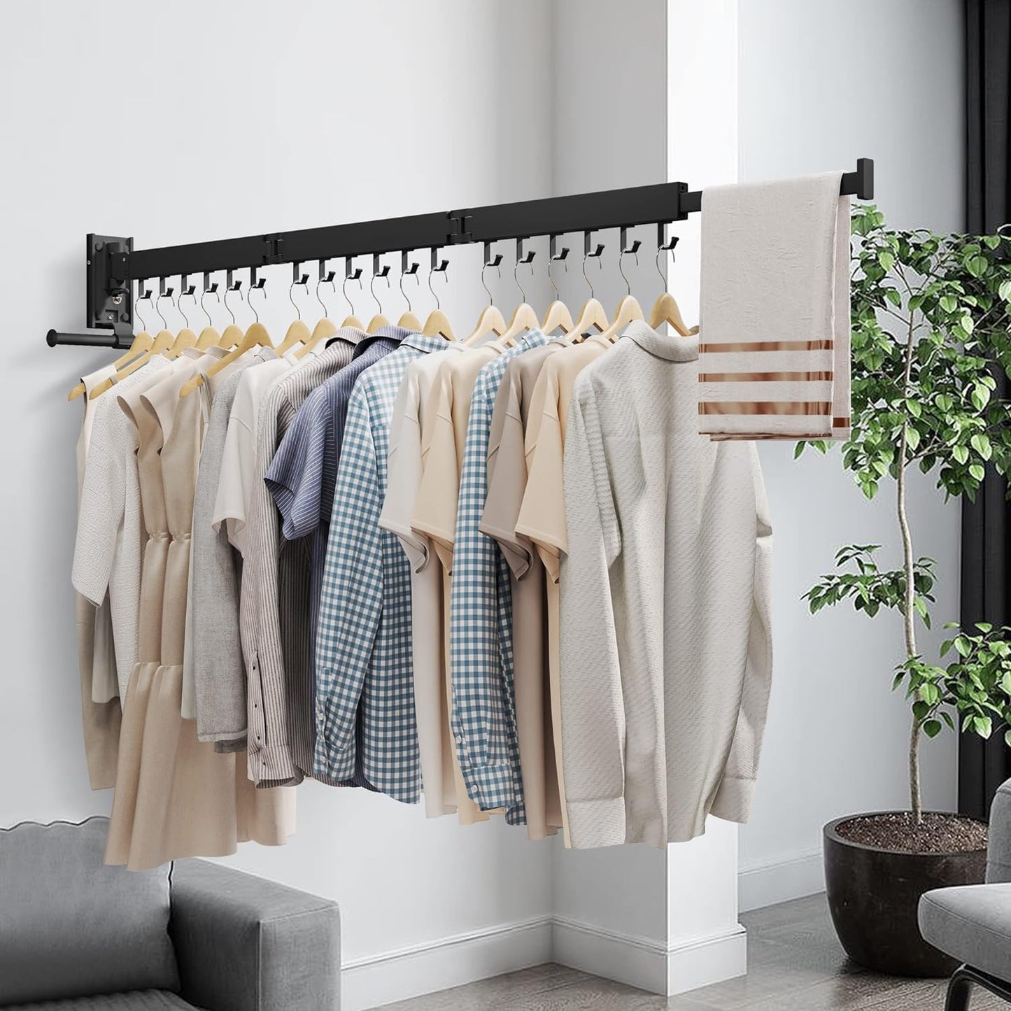 Wall Mounted Clothes Hanger,Clothes Drying Rack,Laundry Drying Rack,Drying Rack Clothing,Laundry Hanger Rack,Retractable Dryer Racks,Collapsible, Aluminum,can be Fold Upward & Left & Right