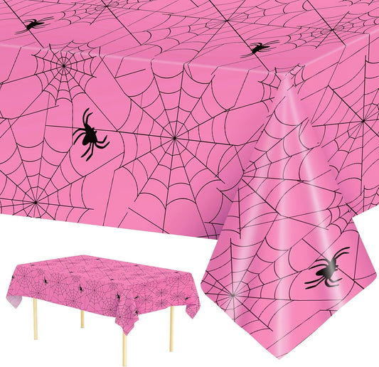 2 Pcs Halloween Tablecloth - Plastic Halloweens Spider Webs Table Cloth, Pink Disposable Rectangle Spiderweb Table Cover for Halloween Party Decorations Supplies Favors Tables Decor, 108 x 54 Inch
