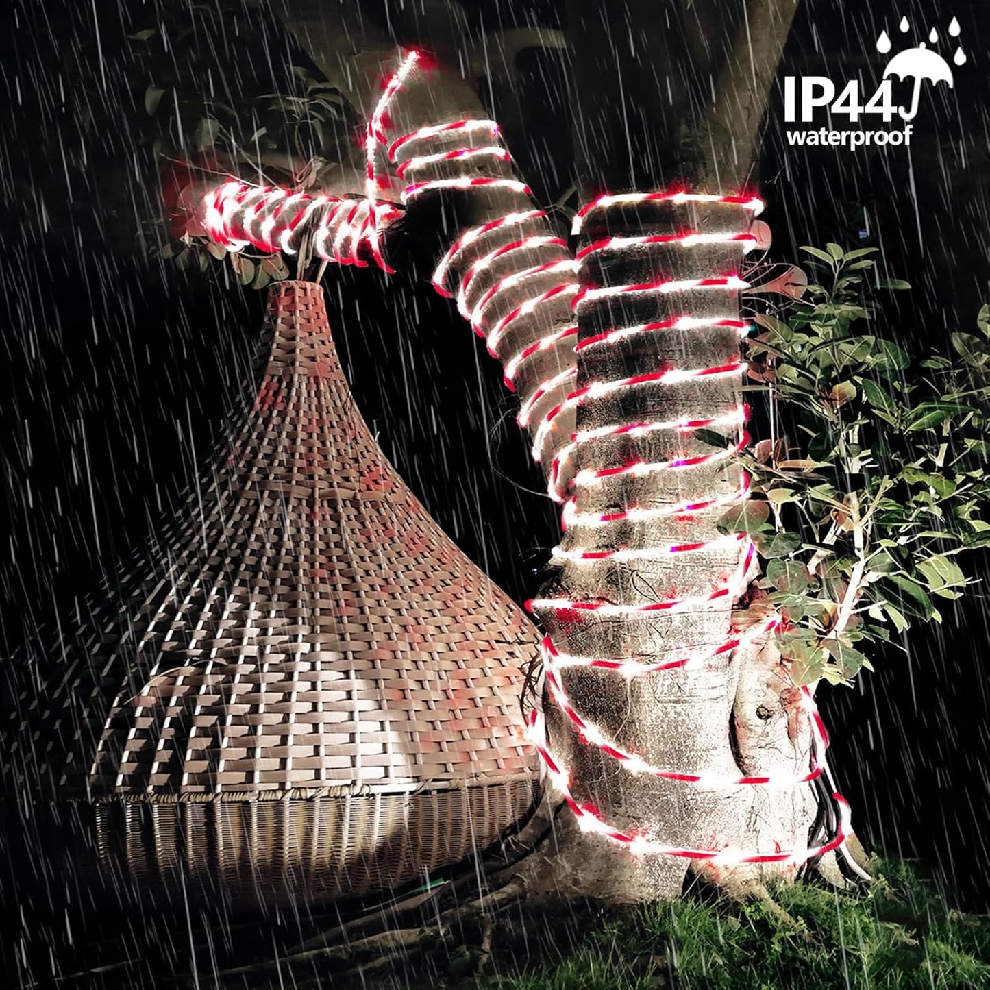 YEGUO Solar Christmas Candy Cane Rope Lights, 2 Packs Each 33ft 100 LED Red & White Solar Rope Light Outdoor Waterproof Decorations String Tube Lights