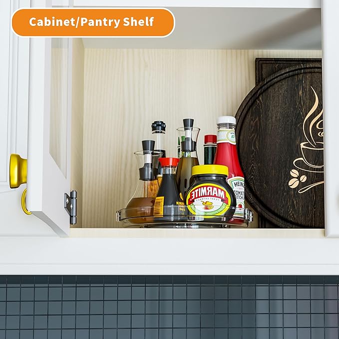 9.5" W Acrylic Clear Lazy Susan Turntable for Cabinet,Kitchen Countertop,Refrigerator and Pantry Organization Storage,1 Tier Small Spinning Organizer for Vitamin,Medicine,Spice Rack & Organization