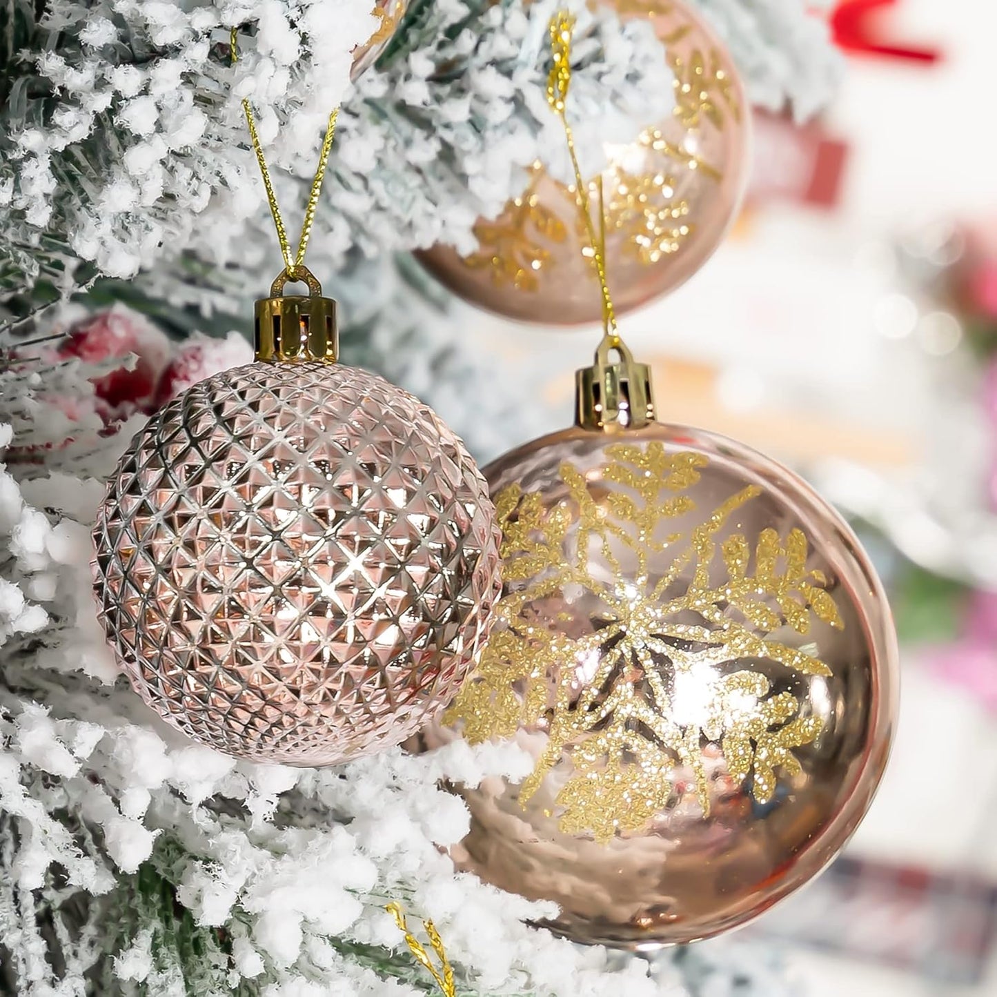 Rose Gold Christmas Ball Ornaments - 116Pc Shatterproof Hanging Decoration Set with Gift Box, Assorted Baubles for Xmas Tree/Home/Wedding/Party/Holiday