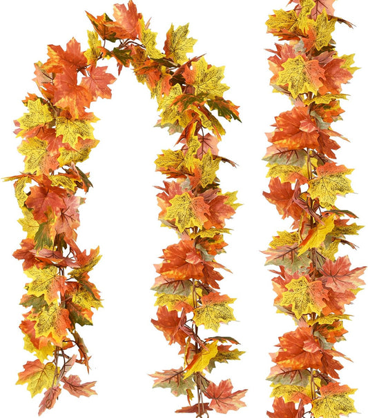 DearHouse 2 Pack Fall Garland Maple Leaf, 5.9Ft/Piece Hanging Vine Garland Artificial Autumn Foliage Garland Thanksgiving Decor for Home Wedding Fireplace Party Christmas (Light Green)