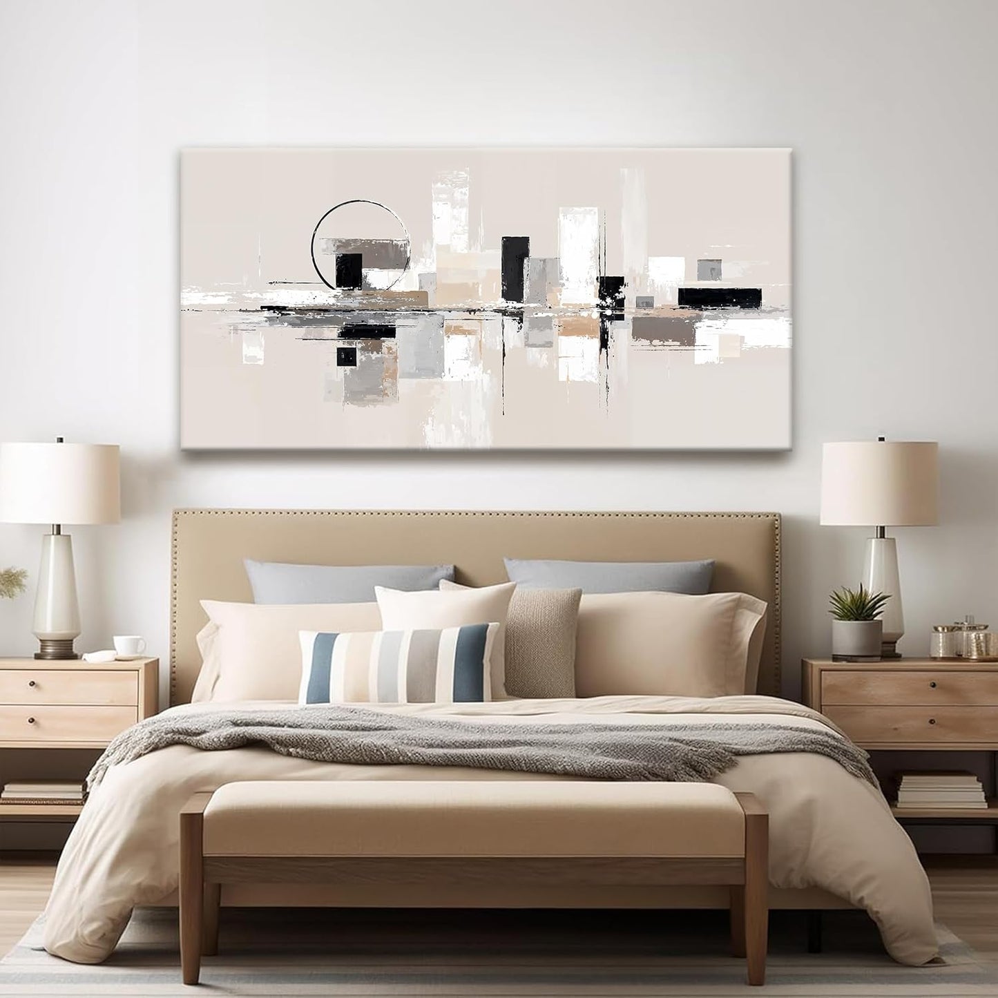 QSQ Abstract Wall Art Black White Wall Art Painting Grey Brown Canvas Art Wall Decor Prints Minimalist Abstract Wall Decor For Living Room Bedroom Kitchen Office Home Decoration 24" × 48"