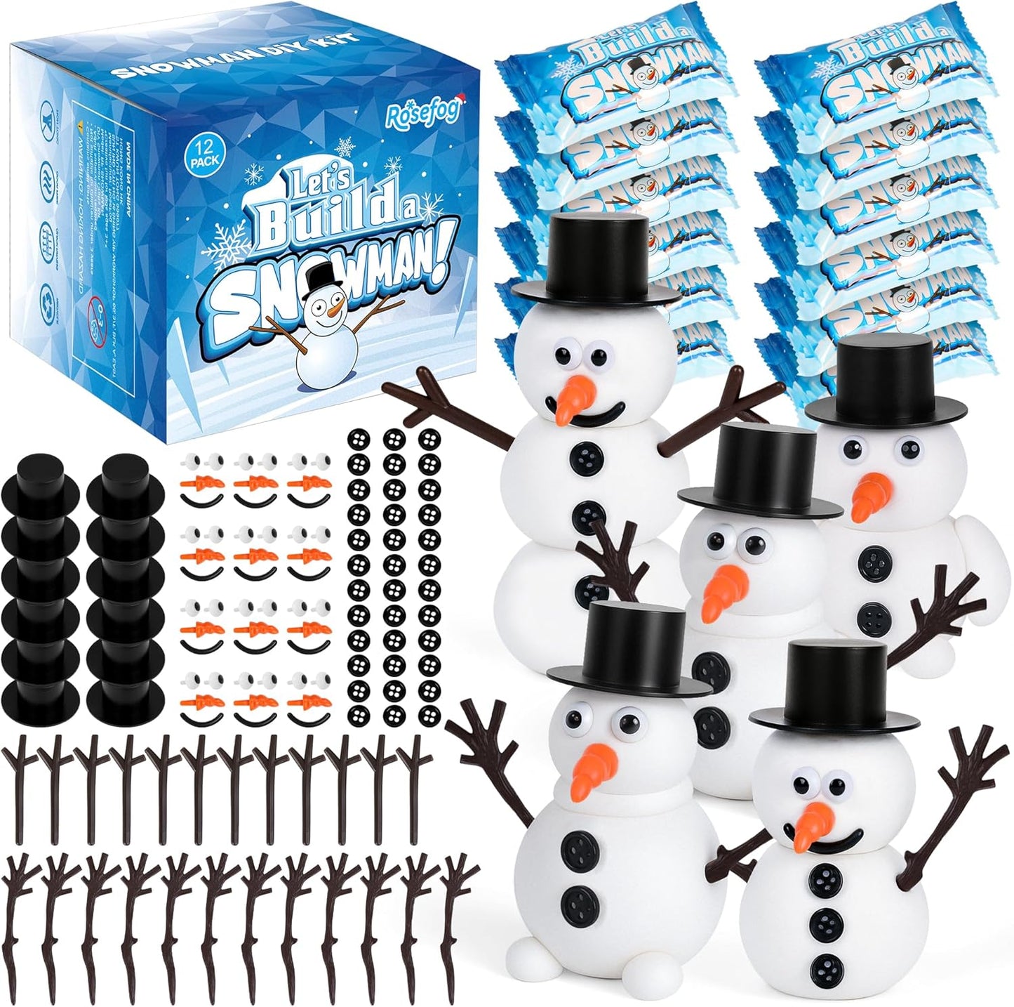 12 Pack Build a Snowman Indoor Decor, Christmas Crafts, Snowman Making Kit for Kid, Christmas Stocking Stuffers for Girls, Boys, Creative Kids Air Dry Modeling Clay for Holiday Activities