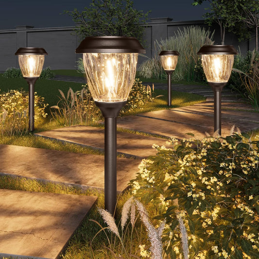 XMCOSY+ Solar Lights Pathway Outdoor - 2 LED Modes 10/25 LM Solar Powered Yard Garden Lighting, Waterproof IP65 Glass Stainless Steel Landscape Lights for Driveway Walkway Sidewalk Decor (Warm White)