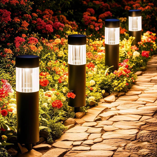 Solar Lights Outdoor 6 Pack, Energy-Saving Stainless Steel Pathway Lights, Bright 35LM Warm White LED Landscape Lighting for Backyard, Porch, Sidewalk, Garden Decor, IP65 Waterproof Auto On/Off