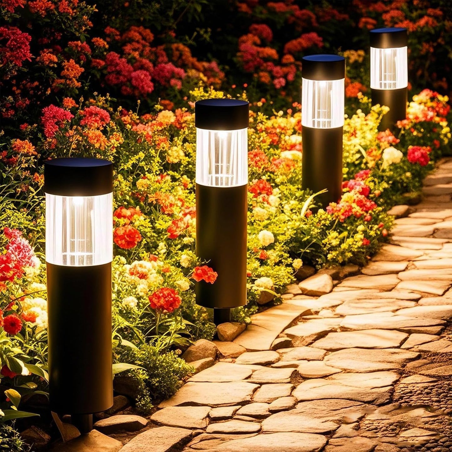 6 Pack Solar Lights Outdoor Waterproof IP65, Bright 35LM 3000K LED Pathway Lamps, Dusk to Dawn Solar Outdoor Lighting, Decorative Garden Lights for Front Porch, Entryway, Poolside, Backyard Decor