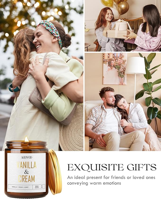 AOOVOO Vanilla Cream Candles - 9 oz Scented Candles, Aromatherapy Candle, Soy Candle for Home Scented