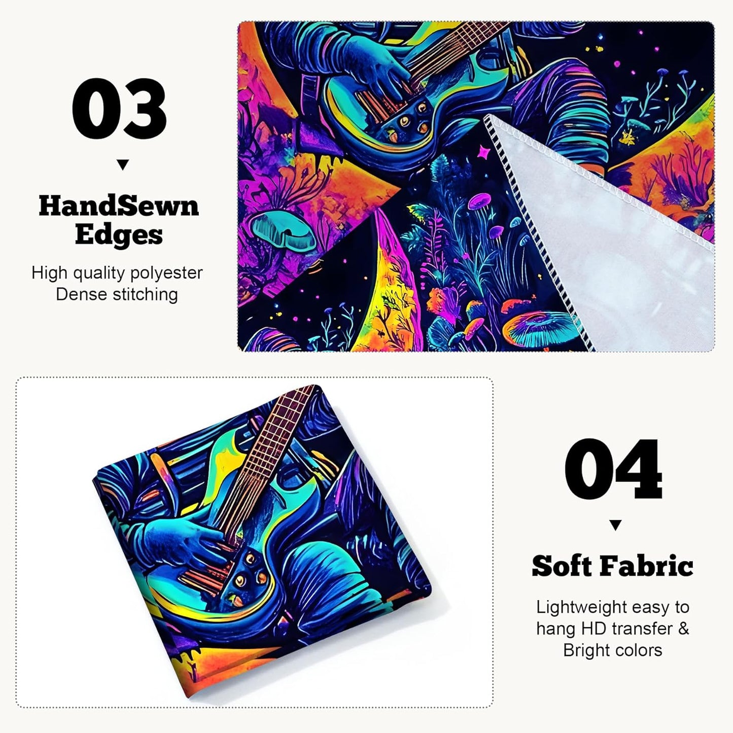 BVBOX Astronaut Space Blacklight Tapestry 79"x59", UV Reactive Astronaut Guitar Moon Universe Galaxy Planet Glow in Dark Music Tapestries, Black Light Neon Upright Poster Wall Hanging Backdrop Decor for Bedroom Living Room