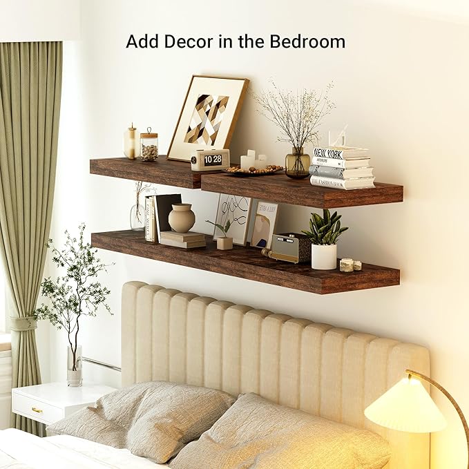 Heimlove 12 Inch Deep Floating Shelves, 48 x 12 inches Long, Large Display & Storage Shelf, Rustic Wood Wall Shelves for Fireplace Mantel, Set of 1(Rustic Brown)