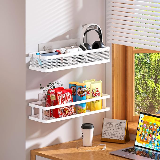 PUSDON Metal Wall Hanging Basket 2 Packs DIY Suitable for Multiple Scenes - Large White Guardrail