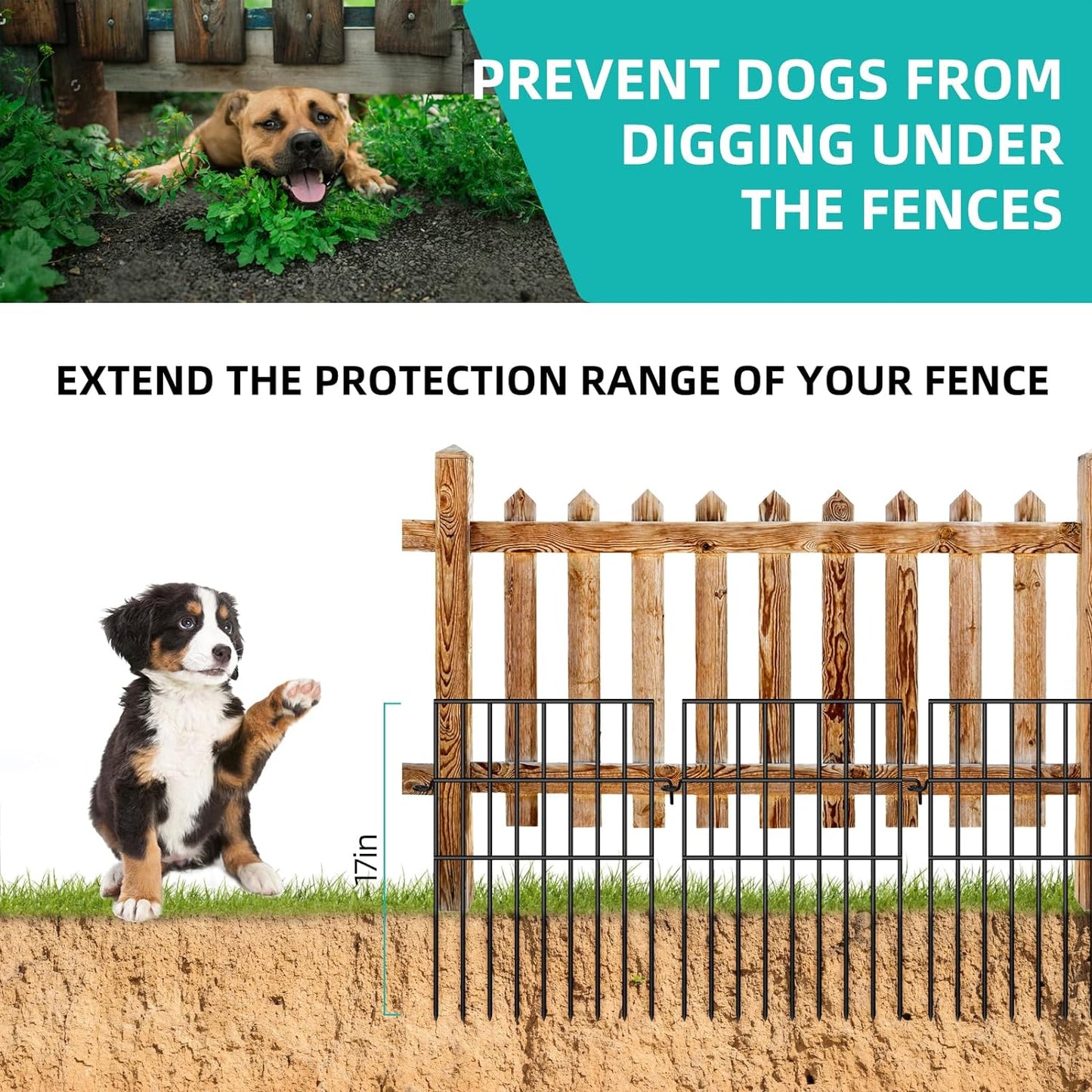 Animal Barrier Fence, 10 Panels No Dig Fences, 17in(H) X 10.8ft(L) Garden Fence Animal Barrier for Rabbits and Dog Under Fencing Barrier, Rustproof Metal Fences Border for Outdoor, Yard, Patio