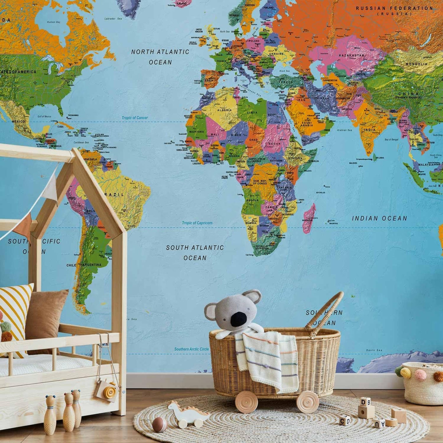 artgeist Premium Wall Mural World Map 79x55 in - XXL Non-Woven Wallpaper Fleece Wall Decor Photo Print Picture Image Design Home Map of The World k-A-0095-a-a