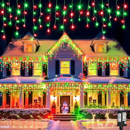 Icicle Lights for Outside, 33ft 400 LED Red and Green Christmas Lights 8 Modes with 75 Drops, Waterproof Christmas Icicle Light Outdoor Plug in for Indoor Party Holiday Halloween Decorations