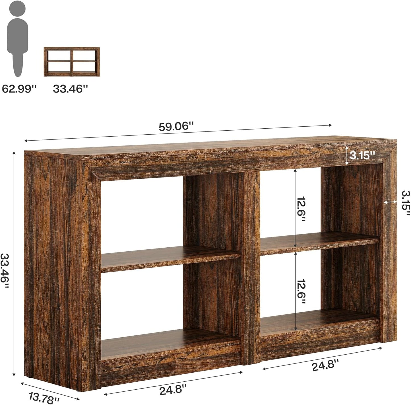 Tribesigns 59-Inch Farmhouse Entryway Table, 3-Tier Console Tables for Living Room, Wood Console Behind Couch for Living Room, Hallway, Foyer, Rustic Brown