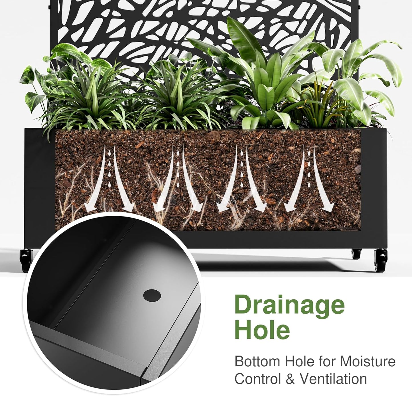 Casaphoria Metal Raised Garden Bed with Trellis and Wheels, 72"x35"x16" Planter Box for Climbing Plants, Vegetables & Vines, Features Drainage Holes and Privacy Screen (Black-Net)