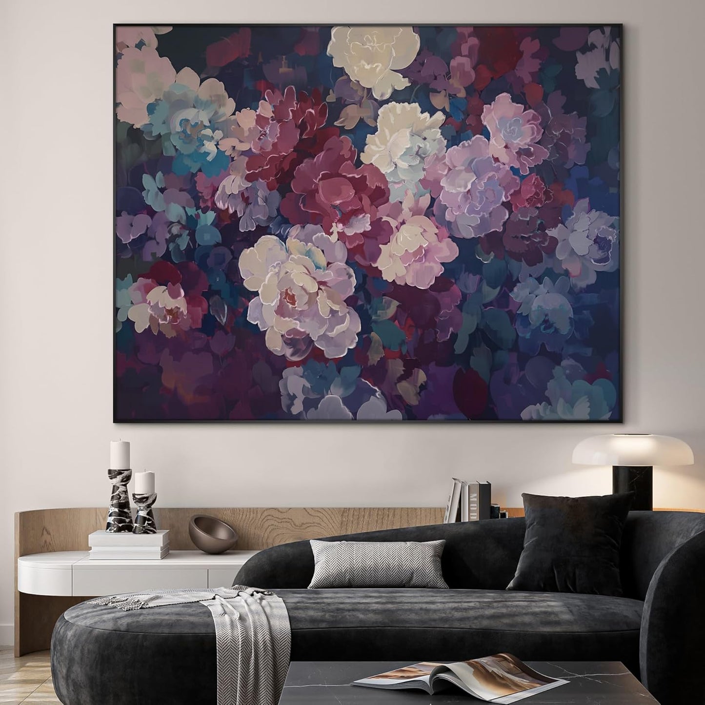 SIGNWIN 60"x72" Extra Large Framed Wall Art Bold Peony Bloom in Colorful Impressionist Style, Lush Floral for Home Living Room Bedroom Decor (Frame Assembly Required)