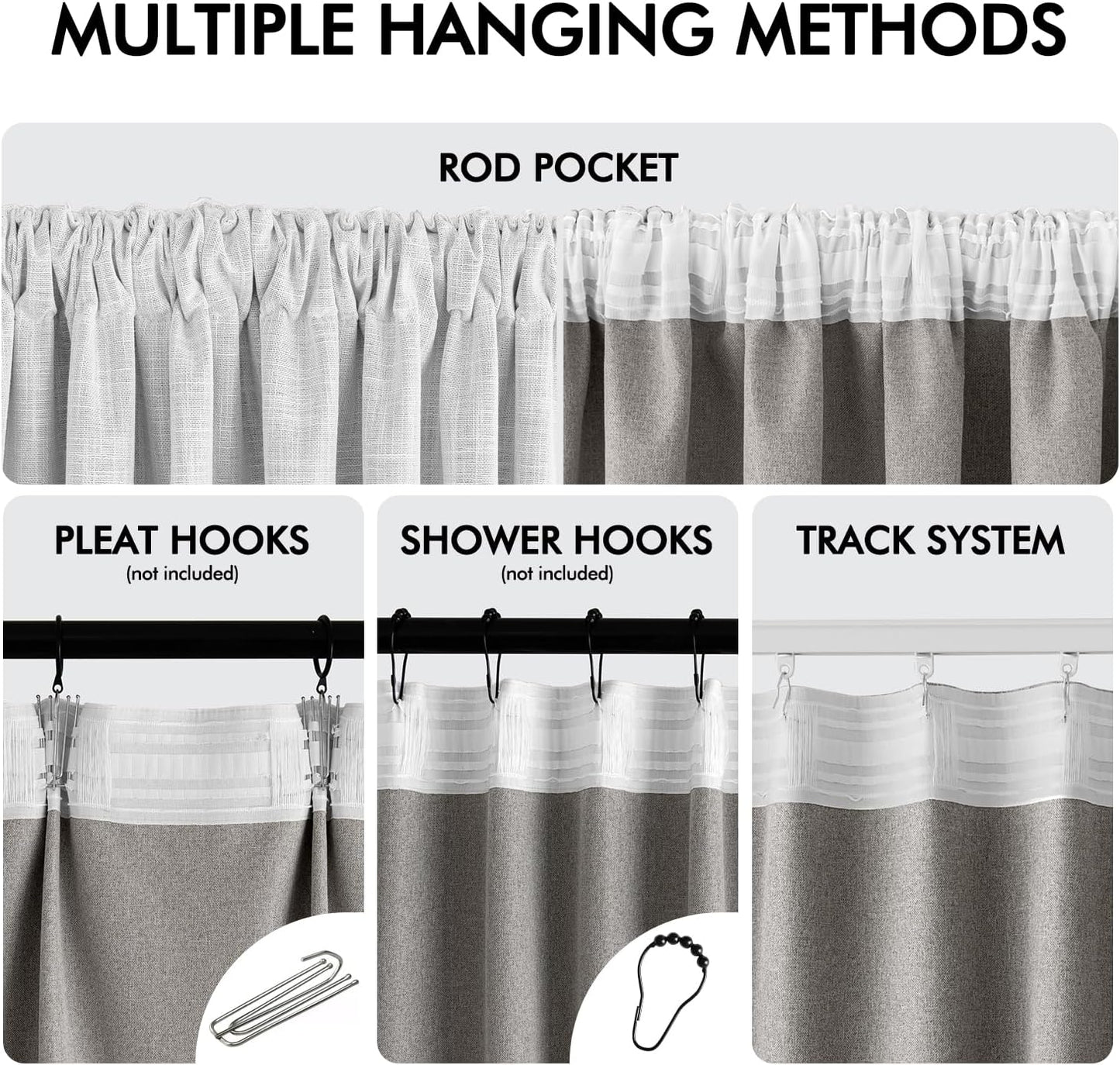 MIULEE Greyish White 100% Blackout Linen Curtains 108 Inch 2 Panels Set Double Sided No Coating Pleated Back Tab Black out Extra Long Thermal Insulated Pinch Pleat Bedroom Living Room Darkening Drapes