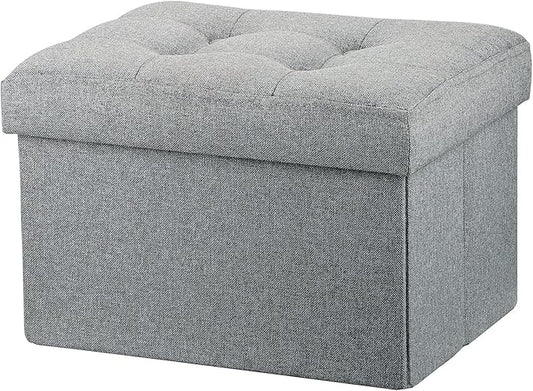 LINMAGCO Ottoman Storage Ottoman with Storage Small Foot Rest Stool Under Desk Stool Short Folding Footrest Linen Cloth Light Gray 16X12X12IN
