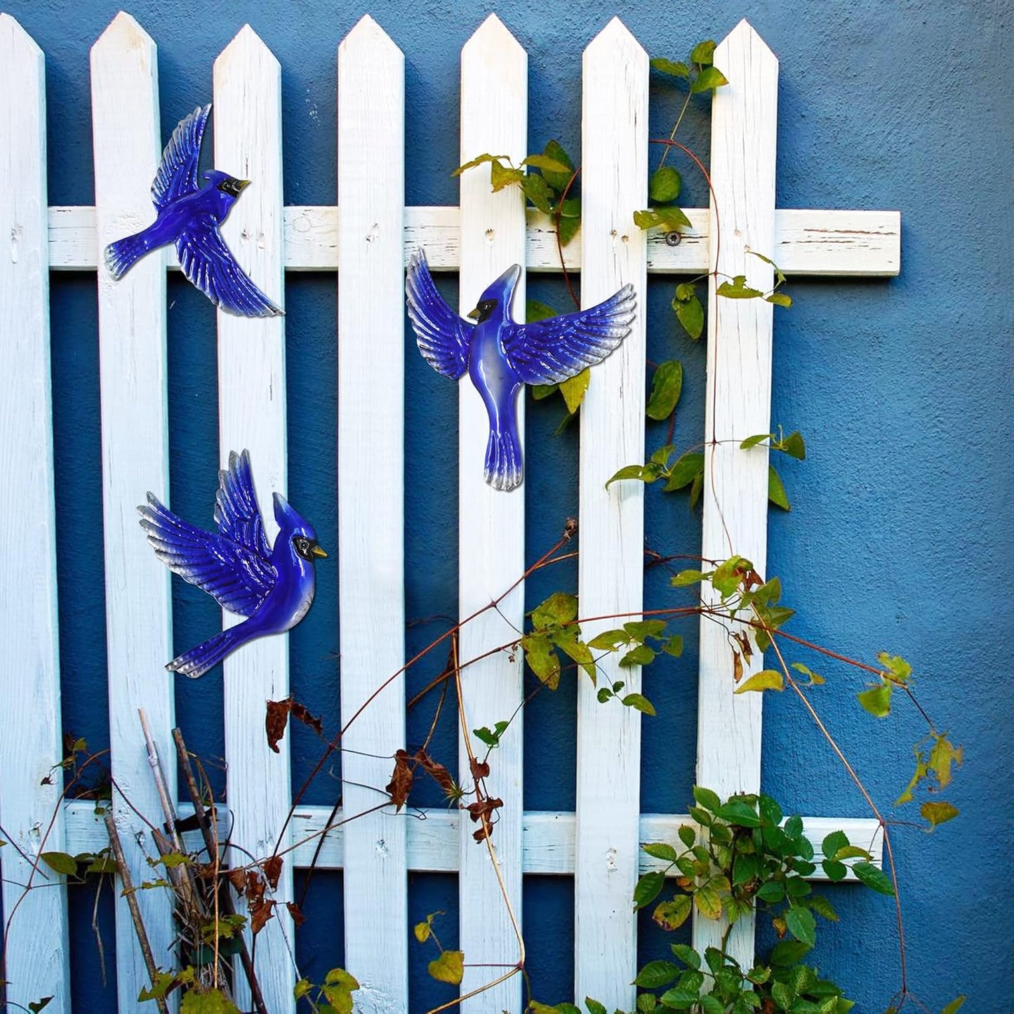 J-Fly Metal Birds Wall Decoration Bird Wall Hanging Decor Outdoor Metal Wall Art Blue Bird Outdoor Decor Suitable for Living Room Bedroom Patio Kitchen Outdoor Fence Decoration 9 Inch