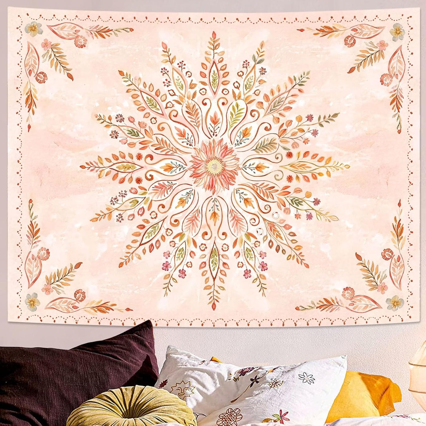 Lunerfex Floral Mandala Tapestry Boho Tapestry for Bedroom Orange Tapestries Wall Hanging Living Room Wall Art and Home Decor 44x60