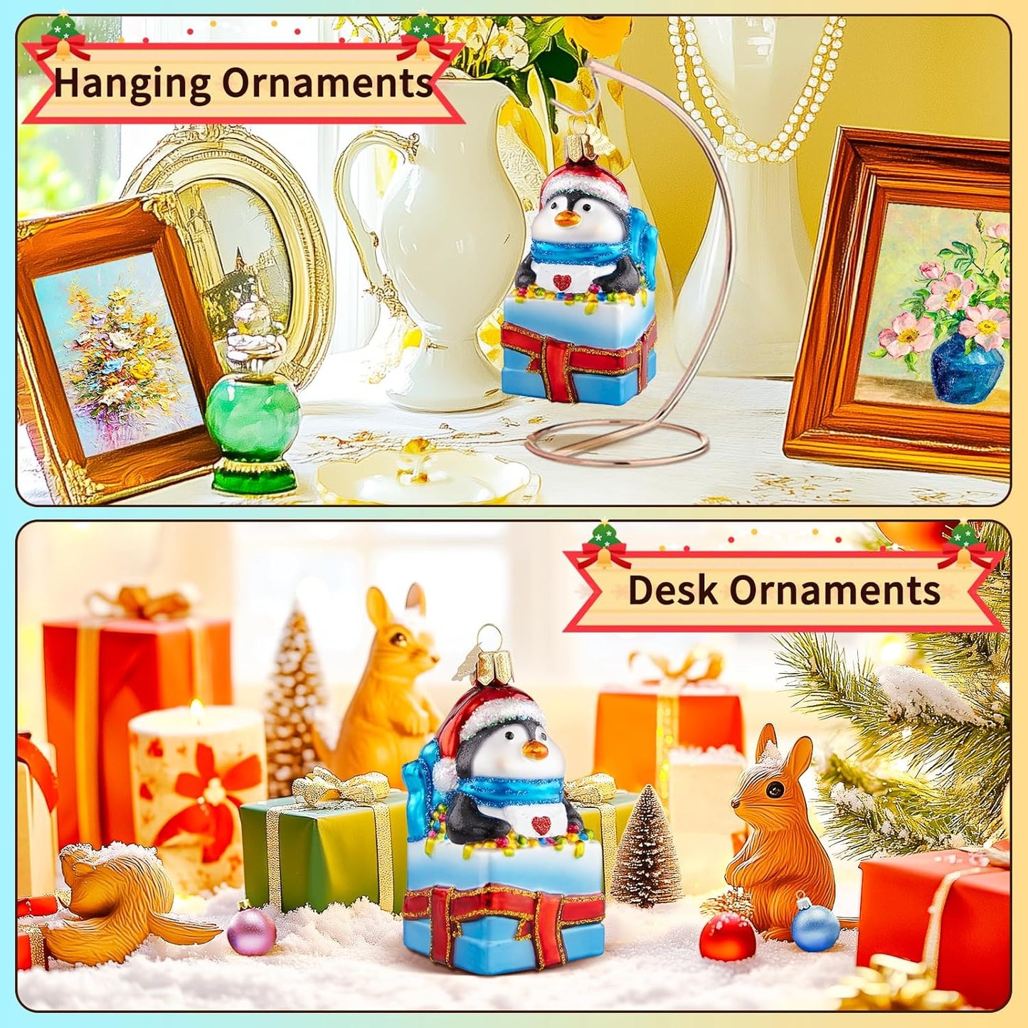 Penguin Christmas Tree Ornaments,Hand-Blown Glass Ornaments,Personalized Penguin Collection Hanging Ornaments,Christmas Decorations for Animal Lovers Holiday Birthday Party Home Gifts