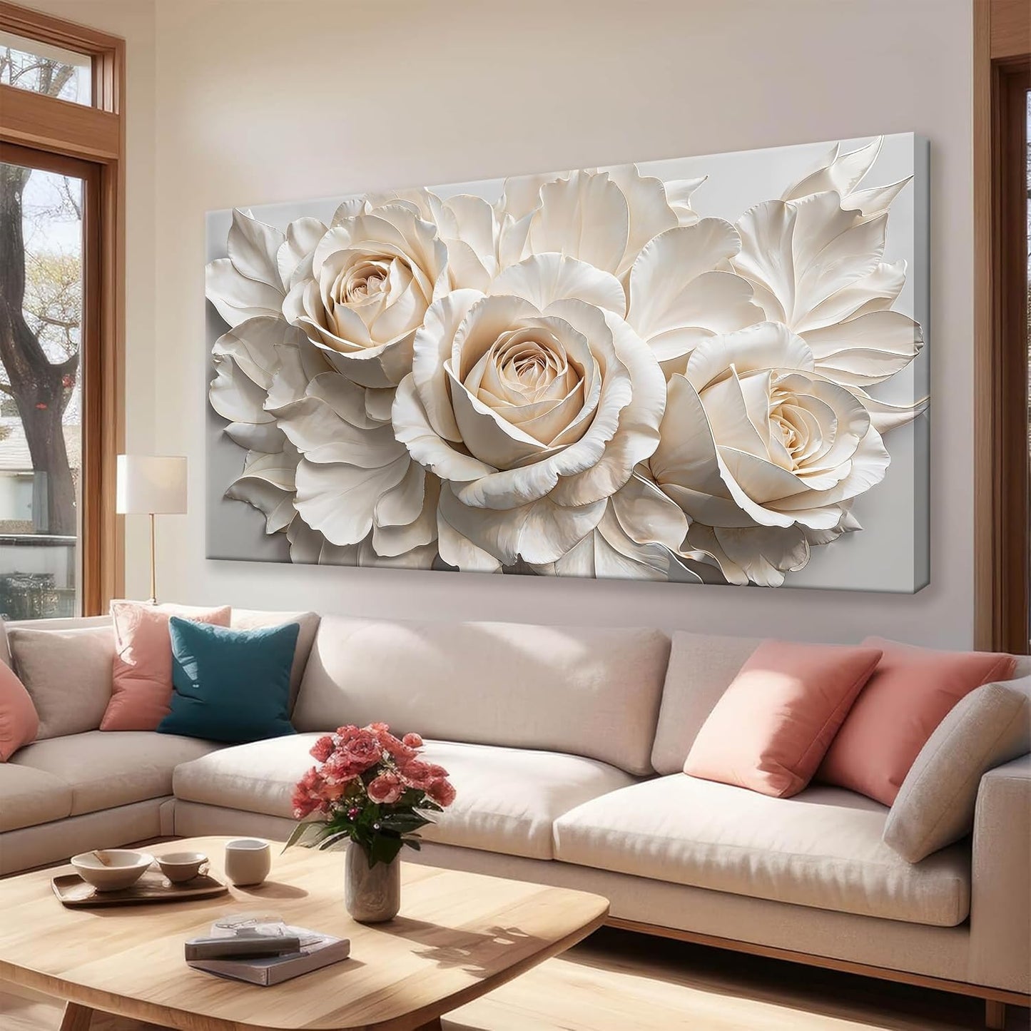 QSQ Canvas Art Wall Decor Print Paintings White Flower Wall Art Prints Pictures Decor Ready To Hang Pictures For Bedroom Bathroom Office Kitchen Home Decoration 20" × 40"