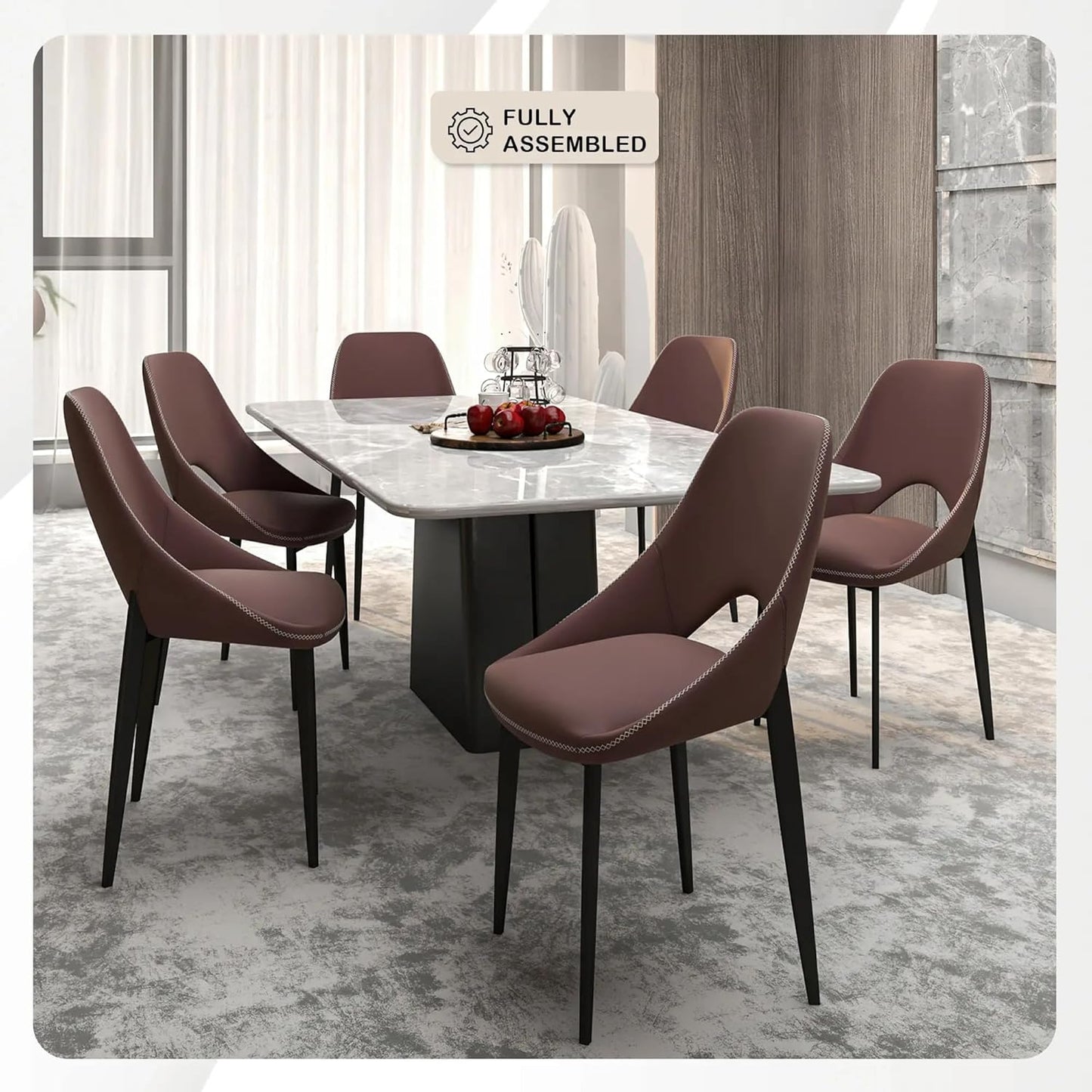 LeisureMod Amalfi Upholstered Fabric Dining Chair – Modern Side Chair with Iron Legs, Mid-Century Accent Chair for Dining Room or Kitchen