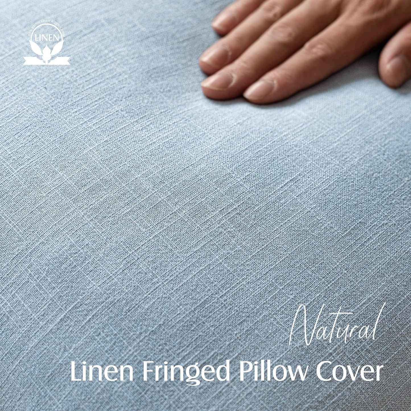 Foindtower Set of 2 Decorative Linen Fringe Throw Pillow Covers Boho Farmhouse Cushion Cover with Tassels Soft Accent Pillowcase for Couch Chair Sofa Bed Living Room Home Decor,24×24 Inch,Sky Blue