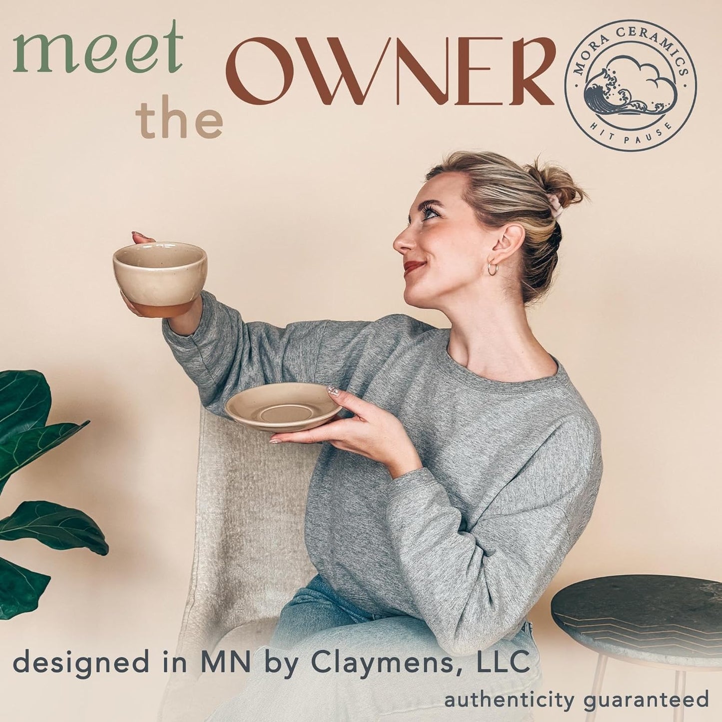 Mora Ceramic Latte Art Mug With Saucer - 10.5 oz, Round Bottom For Perfect Pours - Cafe Cups for Cappuccino, Espresso, Coffee, Tea etc - Porcelain Set for Baristas, Great Gift - Chai Latte