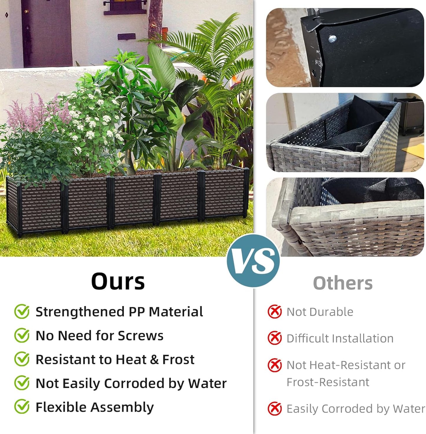 Large Planters for Outdoor Plants - Deepened 20" H, Raised Beds for Gardening Self Watering, Elevated Planter Box with Legs, Rectangular Garden Planters for Outdoor Plants Flowers, 62.9"L x 15.7"W