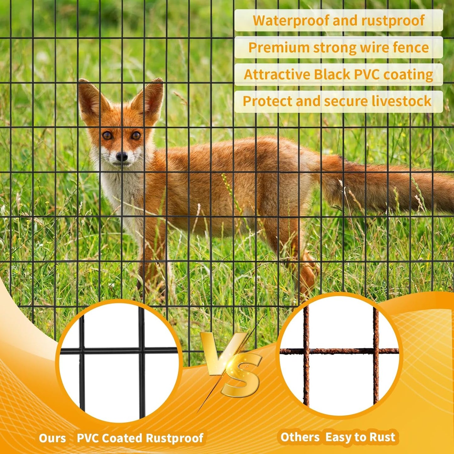 Wire Fence 36in x 50ft, 2 x 3 Inch 16GA, Garden Fence Garden Border Fencing Roll Vinyl Coating Metal Wire Mesh Hardware Cloth for Yard Vegetable Plant Protection Poultry Netting