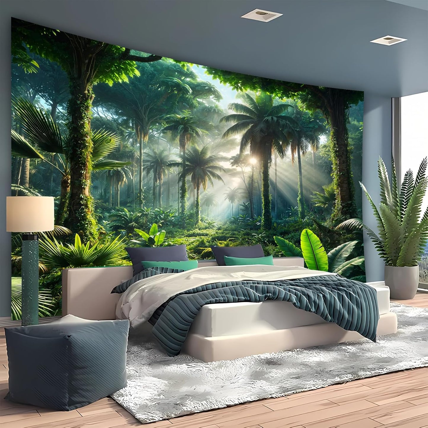 BSFHH Nature Tapestry Forest Tree Sea Cave Wall Hanging, Stream Through Rainforest Landscape Wall Art Tapestry for Bedroom Living room (Rainforest, 59" × 51", Unframed)