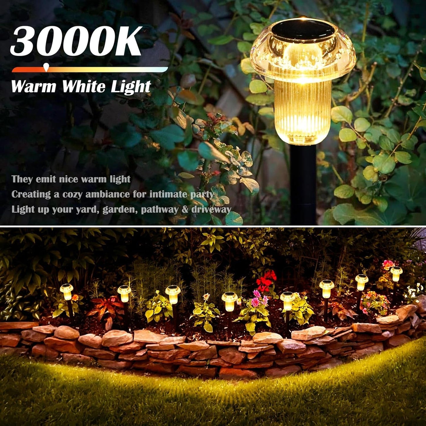 Solar Lights Outdoor Pathway Waterproof 8 Pack Warm White LED Acrylic Mushroom Decorative Garden Lights for Yard Landscape Patio Outside Decor