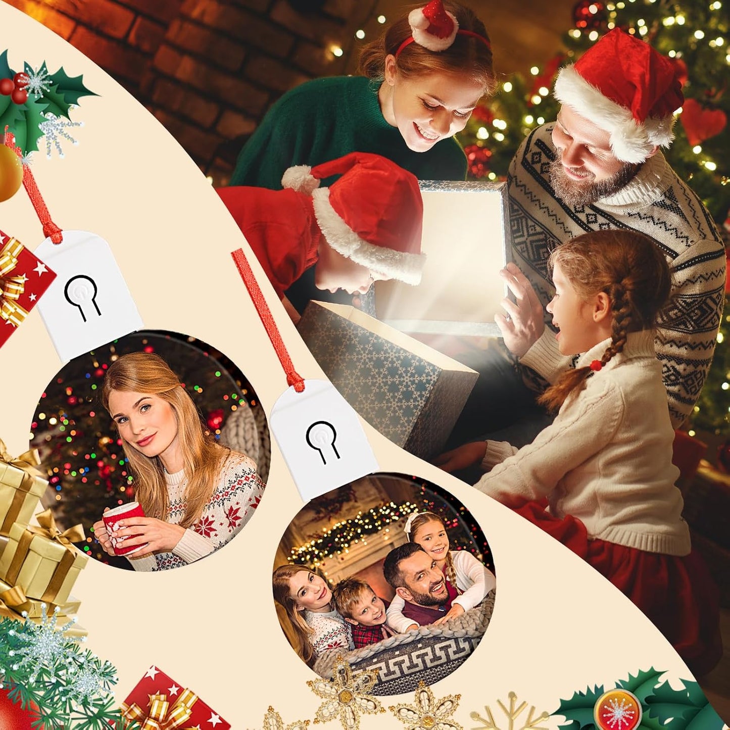 Personalized LED Christmas Ornaments 2025 Custom Hanging Ornament Color Changing Christmas Tree Decorations Keepsake Gift for Family Couples Xmas Tree Home Decor