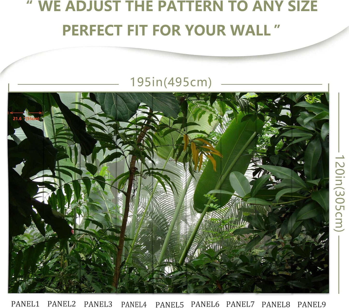 Tropical Jungle Green Leaf Mural Wallpaper for Bedroom Living Room (Not Peel n' Stick)