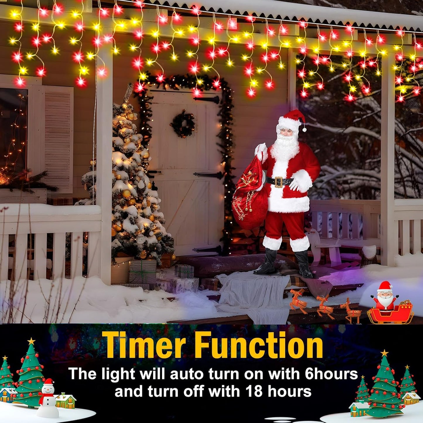 Heceltt Christmas Lights Outdoor, 2 Pack Total 98FT 960 LED Ice Lights for Outside with 180 Drops 8 Modes Timer Memory, Plug in Waterproof for Holiday Eaves Yard Roof Party Decor (Red and Warm White)