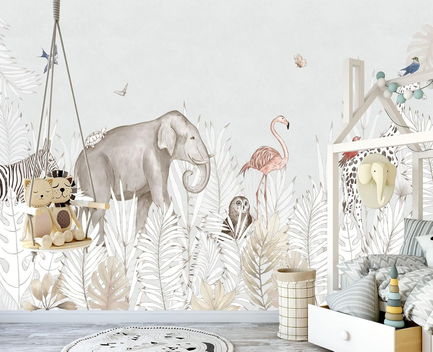Elephant Zebra Animal Nursery Wallpaper Wall Mural 103" x 69"