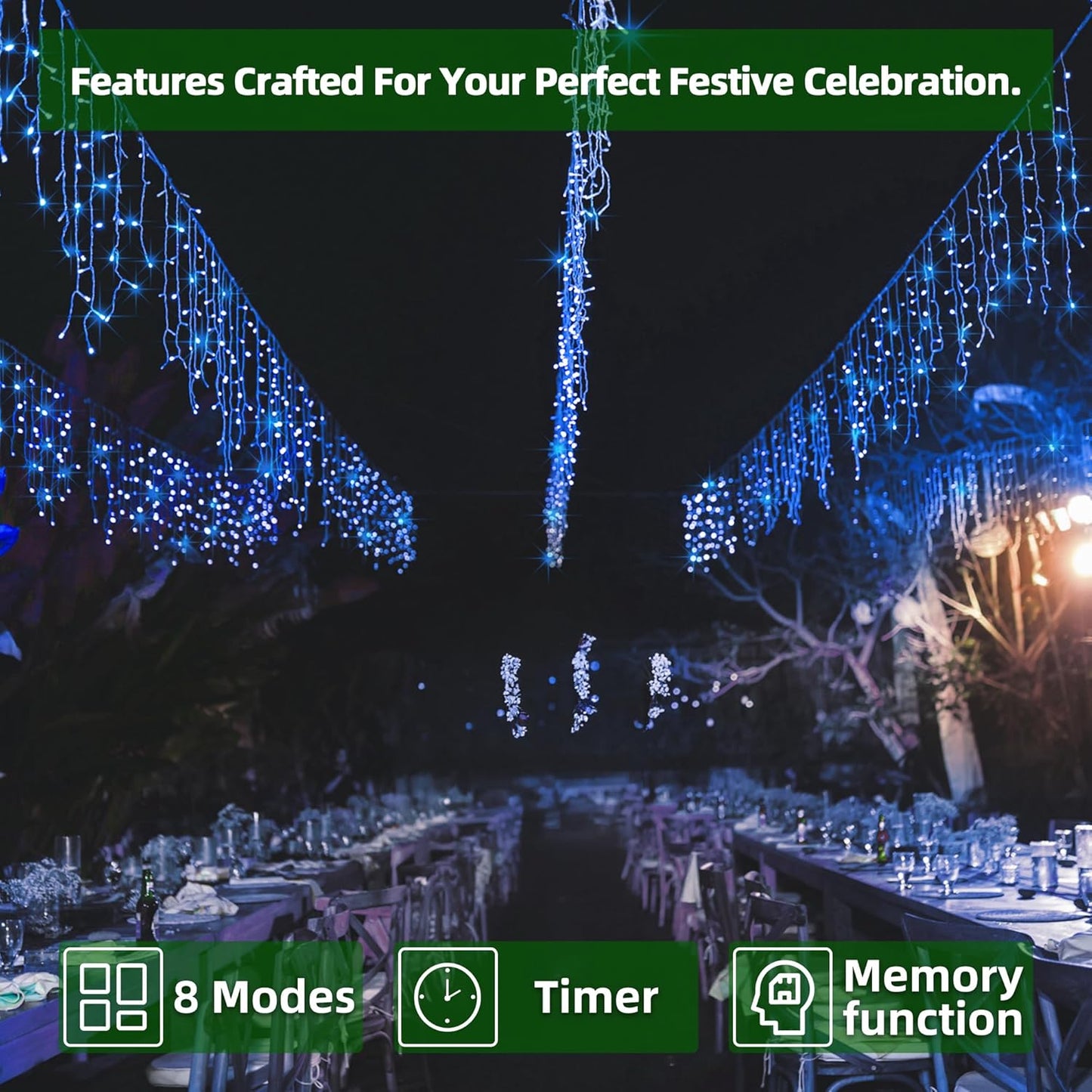 792 LED Christmas Lights with 176 Drops,82ft 8 Modes Fairy Hanging String Lights with Time Waterproof, Plug-in Christmas String Lights for Holiday Wedding Party Christmas Decorations(Blue)