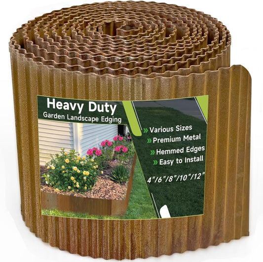 Corrugated Garden Edging, 10"×10Ft Pre-Rusted Landscape Edging & Lawn Edging Border, Metal Garden Border for Flower Beds, Garden，Lawn，Raised Beds & Tree Surrounds