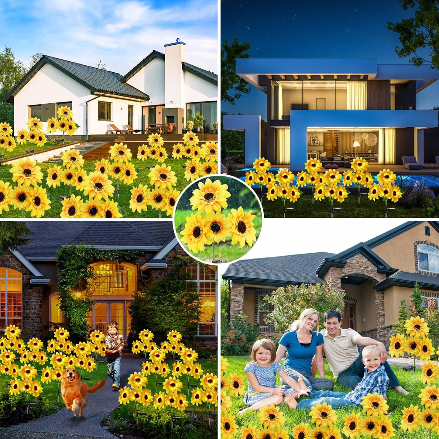 Outdoor Solar Garden Stake Lights,Upgraded LED Solar Powered Light with 3 Sunflower, Waterproof Solar Decorative Lights for Garden, Patio, Backyard (2 Pack 8 Flower)