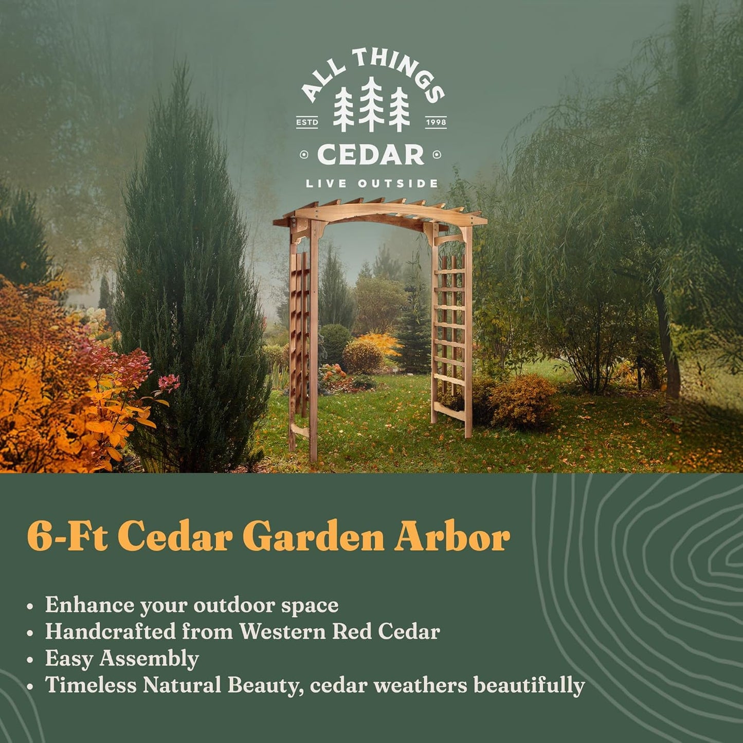 All Things Cedar 6-Foot Pagoda Arbor Garden Arch Trellis for Climbing Plants