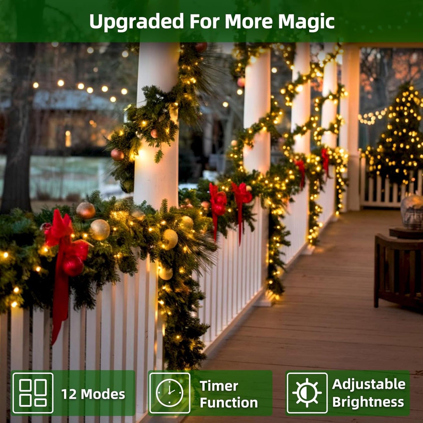 300LED Christmas Lights Outdoor Indoor Use, 12 Lighting Modes 75ft Christmas Tree Lights with Timer, Dimmable Warm White LED StringLights Waterproof for Yard Tree Wedding Party Holiday Warm White