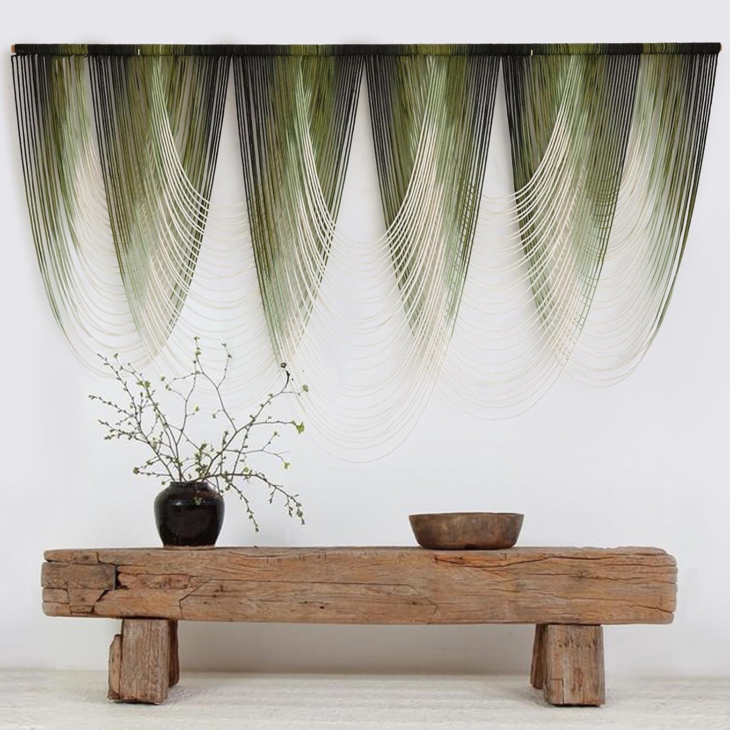 Macrame Wall Hanging Dip-Dyed Large Macrame Wall Decor Yarn Tapestry 57" W x 41" L For Headboard Bedroom Living Room Boho Fiber Home Art